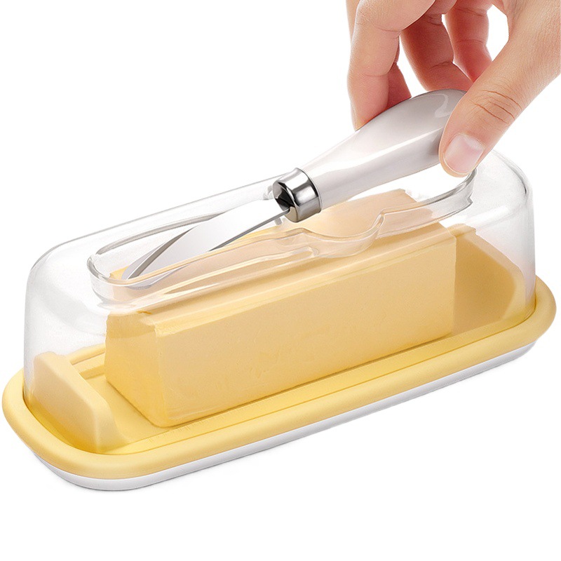 Caja de mantequilla puntual con tapa Caja de almacenamiento de plástico Envase de mantequilla Caja de conservación de queso Caja de mantequilla Herramienta de almacenamiento de mantequilla