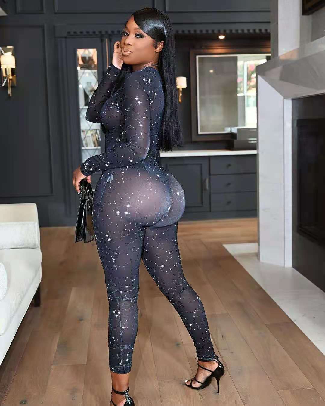 Sexy Mesh Digital Printing Jumpsuit