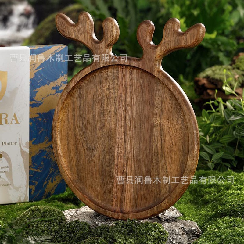 圣诞节相思木鹿角水果托盘木制儿童辅食盘多功能简约麋鹿托盘