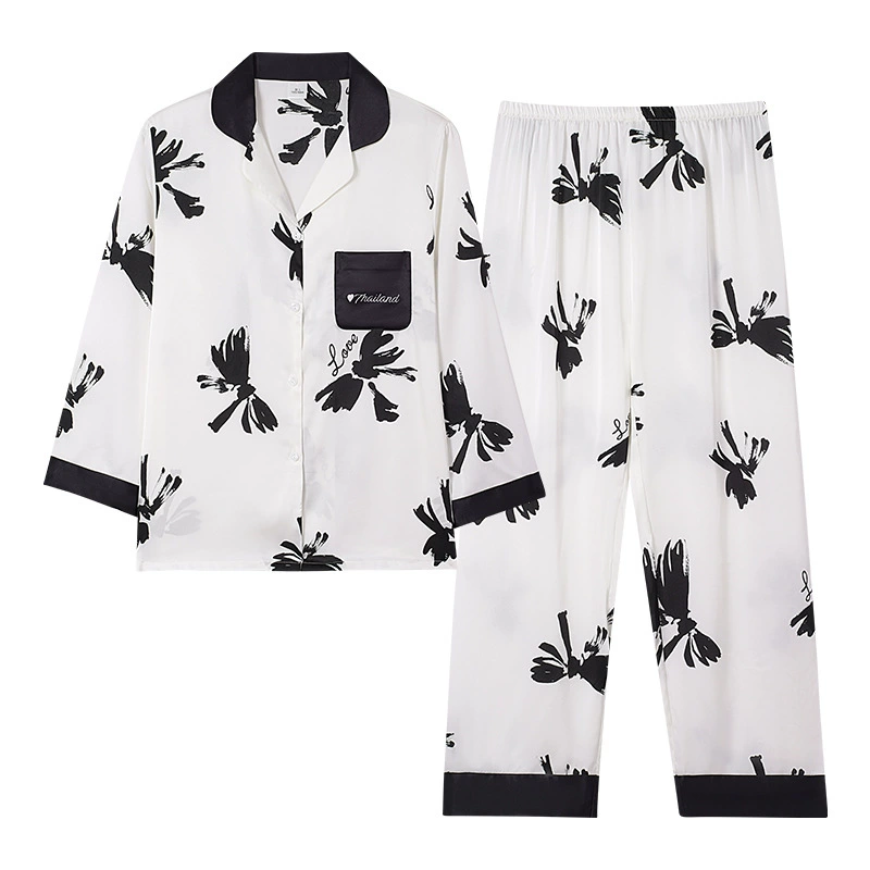 Demi-season pijama, silk cardigan, long-sleeve, trousers