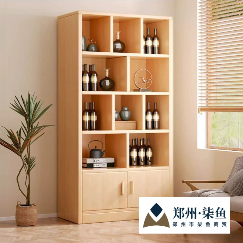 Solid Wood Wine Cabinet Home Living Room Storage Rack Display Cabinet Commercial Simple Small Entrance Cabinet Wall Partition Cabinet Wine Rack