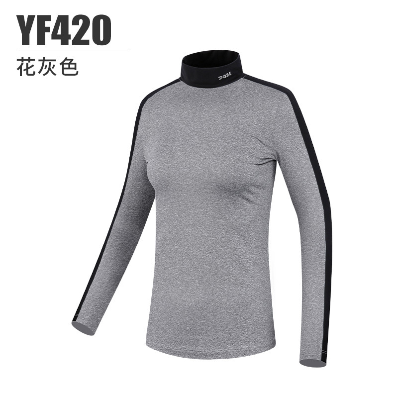 Áo thun golf nữ dài tay cổ tròn co giãn giữ ấm thu đông — YF420-Áo sơ mi chơi golf nữ hoa màu xám, YF420-Áo sơ mi chơi gôn nữ màu trắng, YF420-Nữ Golf đáy áo màu đen