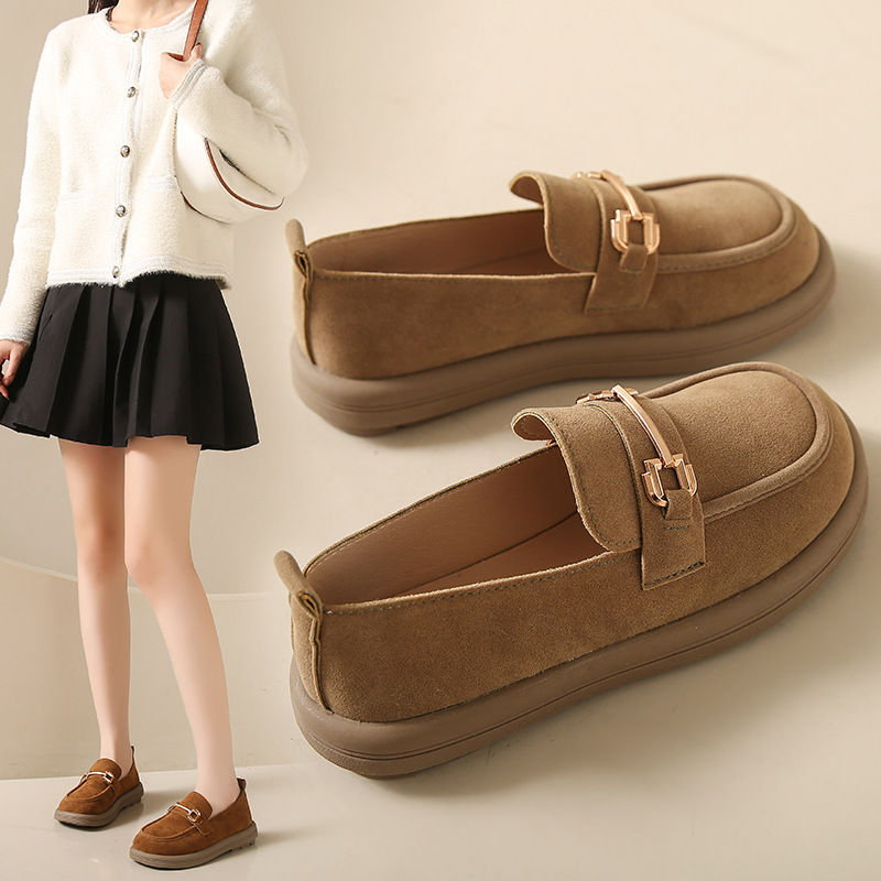 Women's thick soled solid color comfortable small single shoes, college style Lefu shoes, outdoor versatile shoes_voghion.com