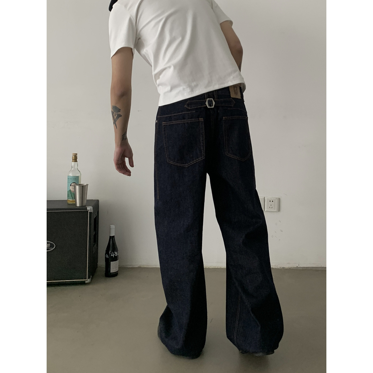INKNOTS retro Paris buckle straight tannin original color jeans men…