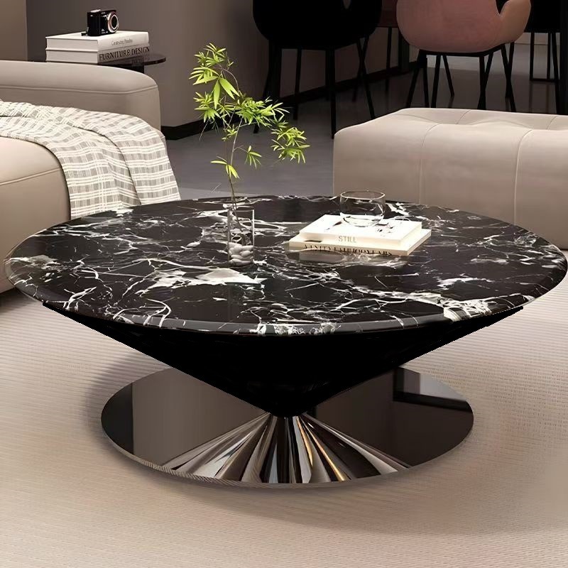 Mesa de centro flotante de mármol, hogar redondo, sala de estar simple italiana, combinación de mesa de centro OVNI de acero inoxidable de lujo ligero moderno