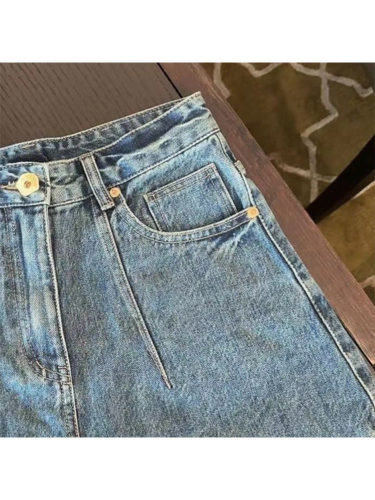 Quần short jean nữ ống lượn sóng phong cách cổ điển Mỹ FL231457 — Màu xanh lam