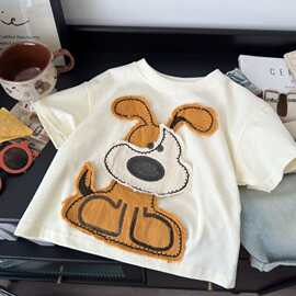 【欧弟狗】儿童纯棉短袖T恤夏季薄款男女童贴布卡通半袖上衣洋气