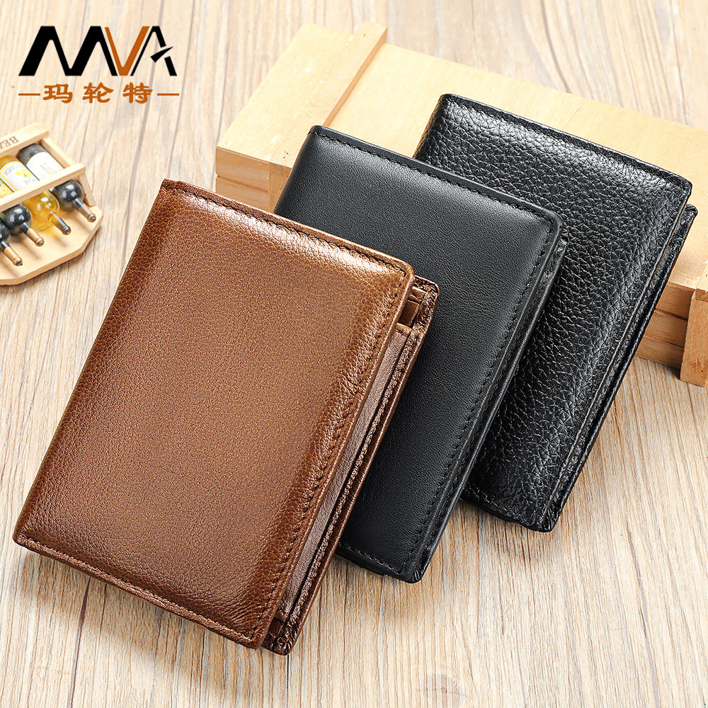 Genuine Leather Men's Wallet Vintage High-end Anti-theft Brush Multi-function Multi-card Position Hand-made Top-layer Cowhide Men's Wallet