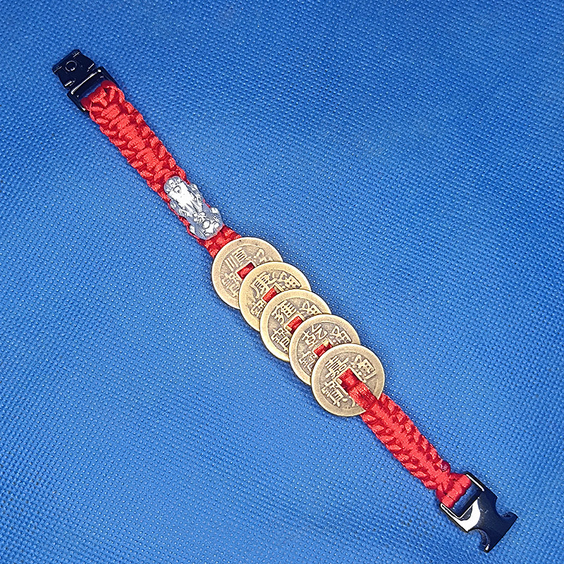 Five Emperors Money Pure Silver Pixiu Bracelet Ins Style Chinese Style Handmade Woven High-Value Hand Jewelry for Women with a Sense of Luxury