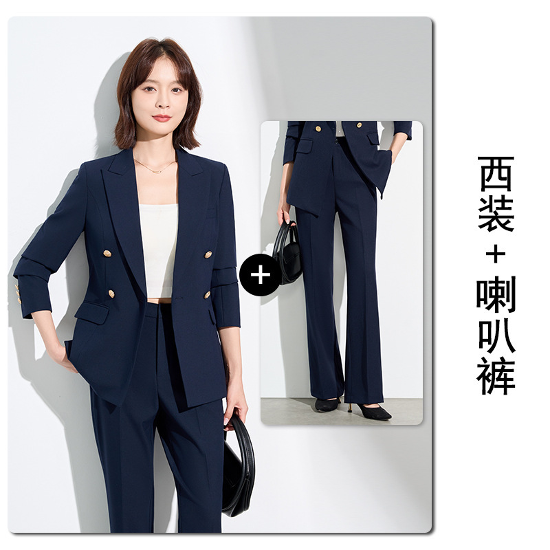 职业西装女双排扣休闲套装女25秋冬新款时尚气质通勤OL西服两件套|undefined