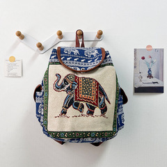 【中号リュックサック】レトロな民族風の特色ある束口ボタンカバーの紐引き象刺繍リュックサックの現物モデル