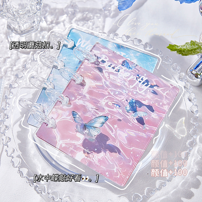 Nuevo libro de tarjetas acrílicas de mariposa de agua Álbum de fotos con hebilla de hongo de alto valor Libro de almacenamiento de tarjetas pequeñas Polaroid de 3 pulgadas