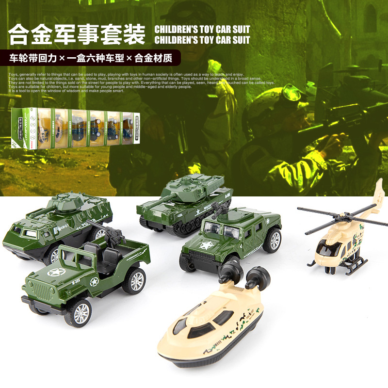 Coche de aleación de simulación transfronteriza modelo de coche de policía Vehículo de ingeniería militar Camión de bomberos 6 Pack traje juguetes para niños