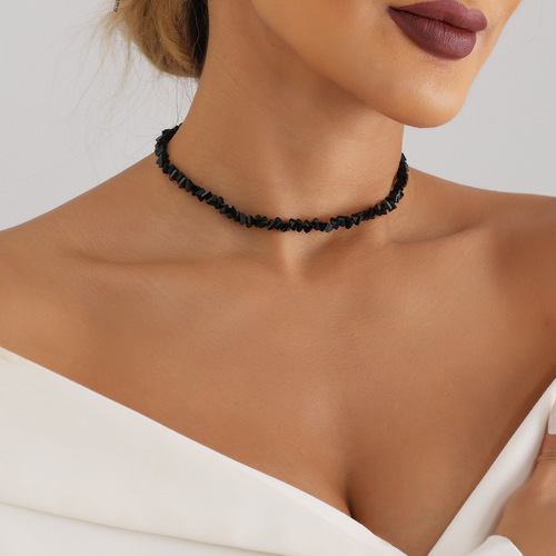 European and American Trend Accessory, Personality Hand-woven Bead Black Crystal Necklace for Women, Ins Korean Personality Necklace