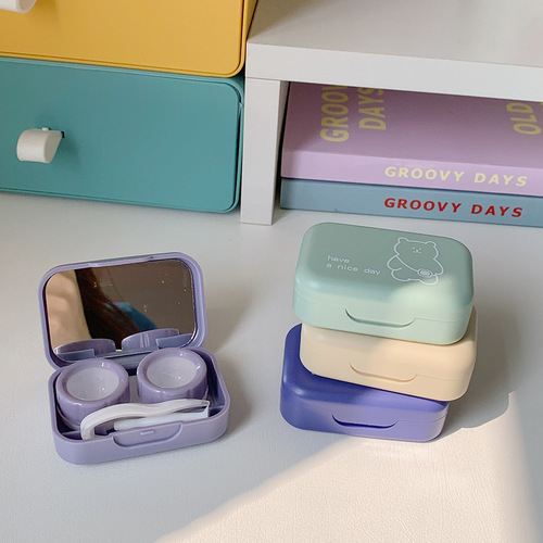 Korean cute girl bear ins cartoon contact lens companion box portable care box contact lens box