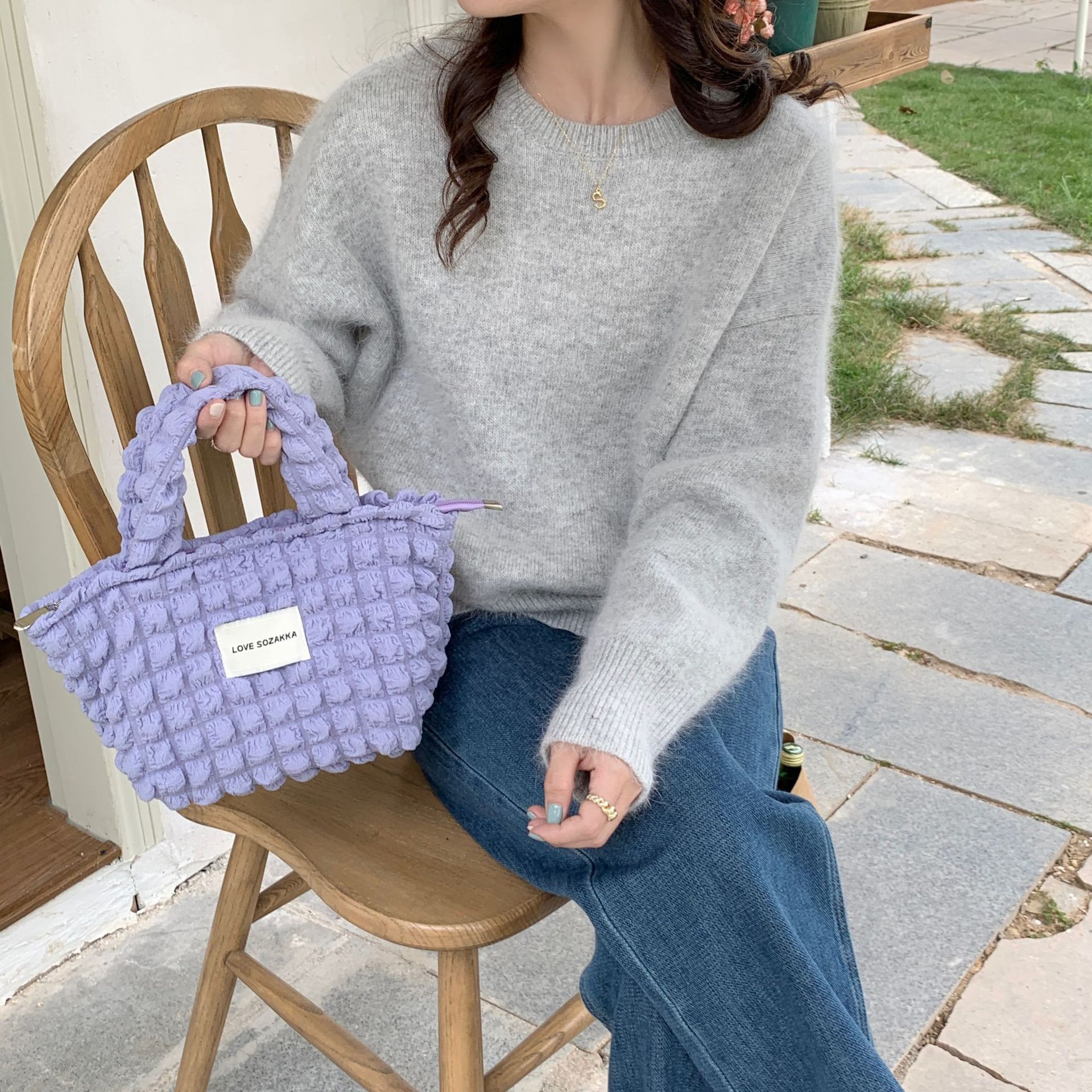 Bubble Handbag Women's Shoulder Bag Casual Solid Canvas Tote_voghion.com