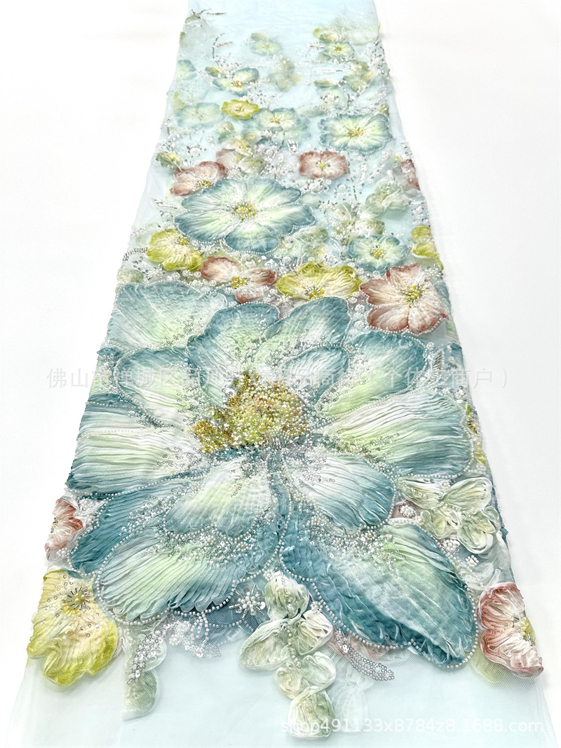 Fabricantes de nueva industria pesada Gaoding gran placa de flores con tela bordada al por mayor vestido de boda cena tela de ropa