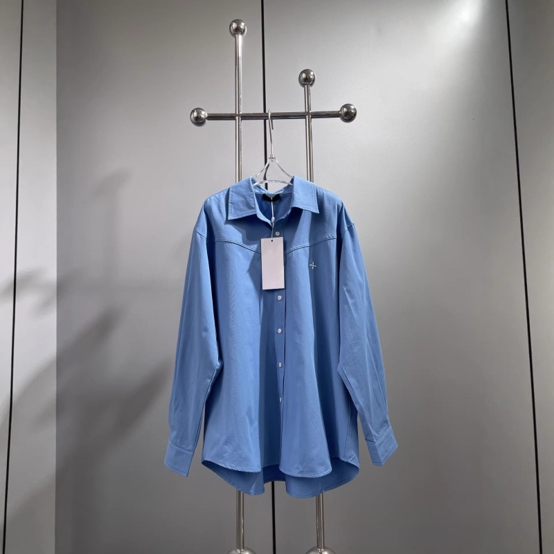 Cross Emblem Work Shirt Cotton Casual Blue Shirt Spring New Style Simple Versatile Long-Sleeve Jacket