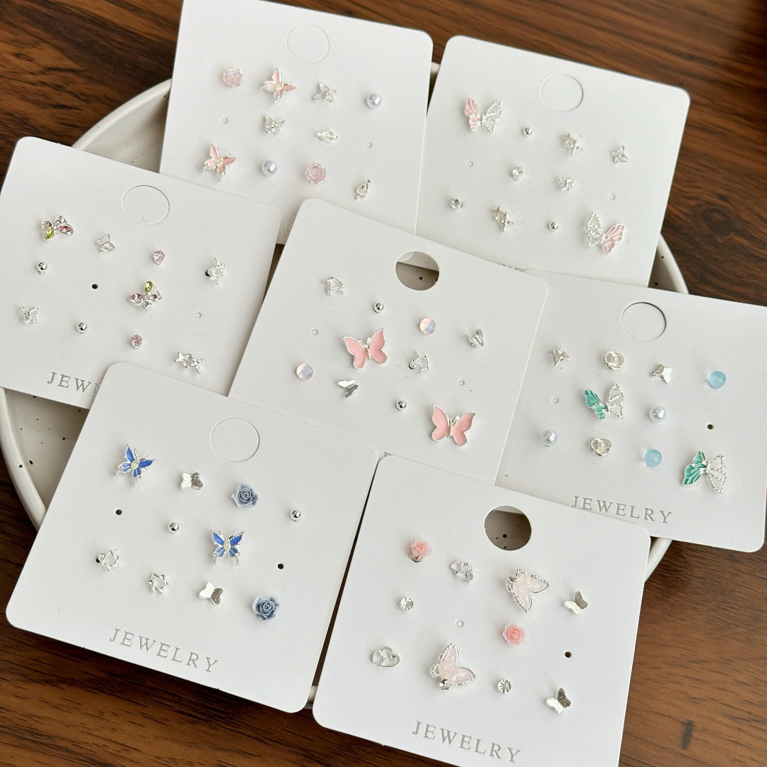 甜美可爱银针小巧精致合金耳钉小众设计新款套装ins清新蝴蝶耳饰