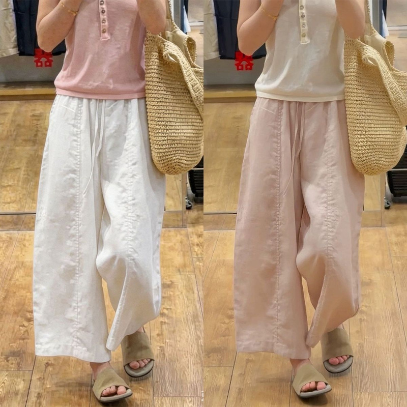 Women's Tencel Linen Pants, Summer Thin Style, 155cm, Relaxed Fit, Loose Straight Wide-Leg Casual Pants Women's Tencel Linen Pants, Summer Thin Style, 155cm, Relaxed Fit, Loose Straight Wide-Leg Casual Pants