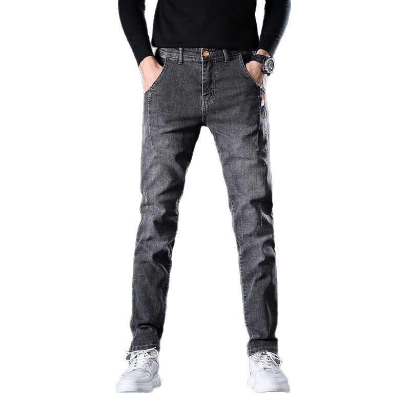 Jeans de lana para hombre otoño y invierno 2026 estilo recto suelto elástico alto calentamiento marca de moda pantalones casuales