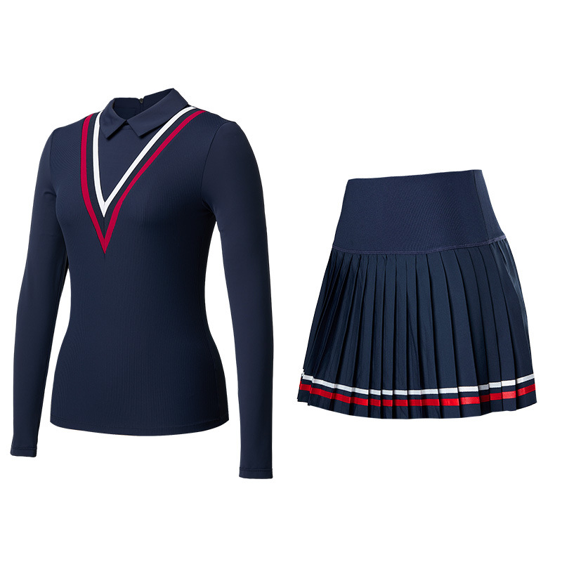 Traje deportivo de tenis de mujer otoño y invierno transpirable seco rápido golf yoga vestido corto con solapa manga larga dos piezas set