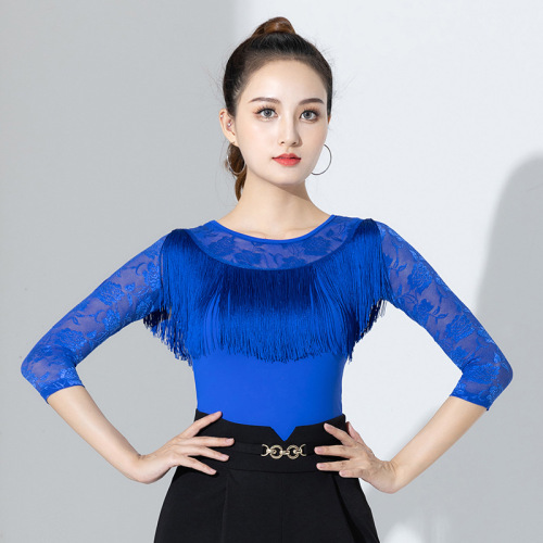 Latin dance tops for women  new national standard modern waltz social dance tassel one-piece practice clothing