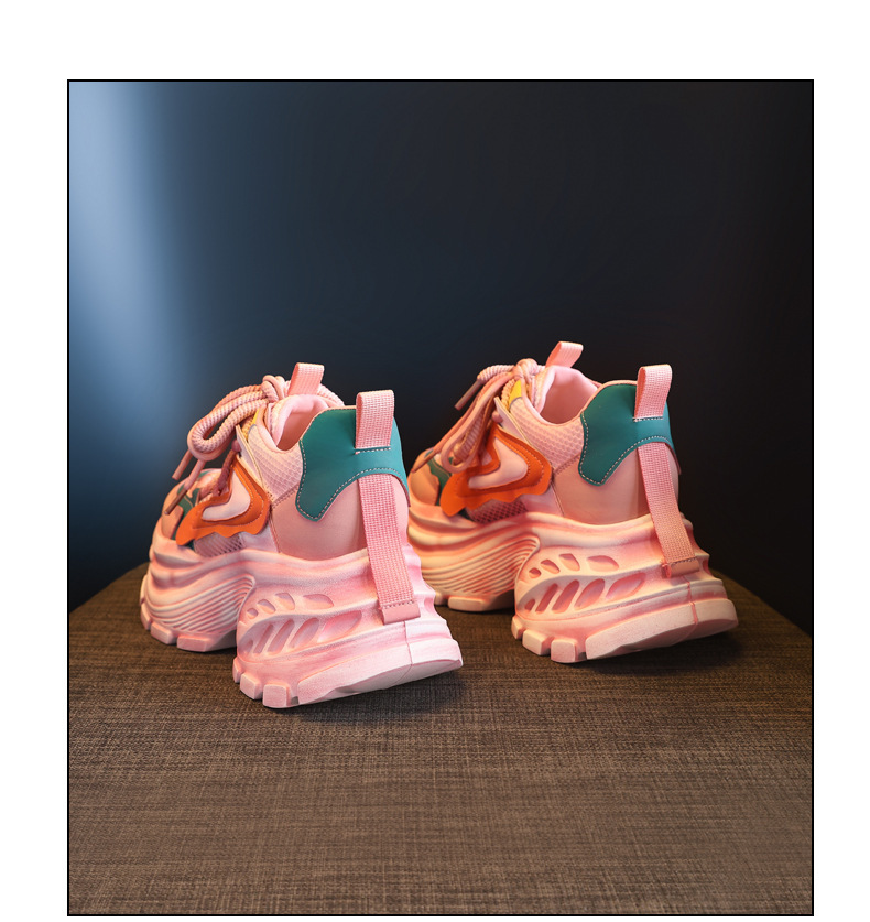 Giày sneaker nữ đế dày lưới thoáng khí phong cách daddy giày tăng chiều cao — màu hồng chi tiết 19