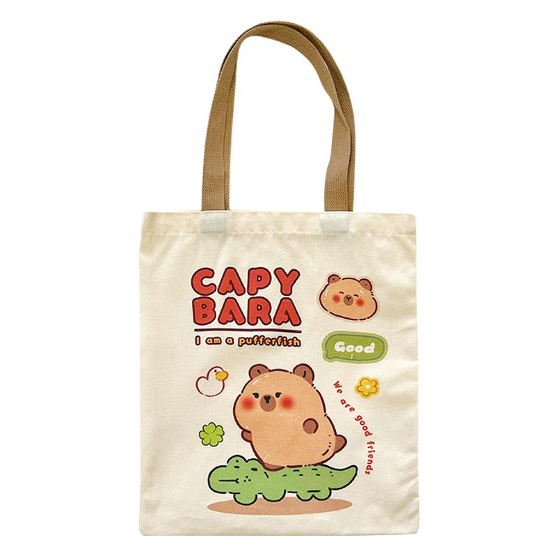 Capabala учебная Сумка милая капибара Студенческая Холщовая Сумка сердце девушки Портативная сумка через плечо сумка для хранения канцелярских принадлежностей