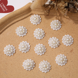 Super fairy lace small white flower imitation pearl mesh flower cloth stickers diy handmade Joker headdress clothing accessories wholesale