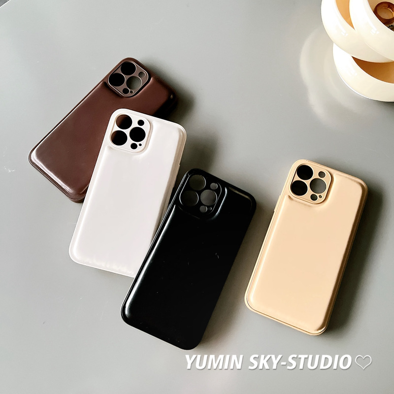 新款ins极简纯色适用iPhone15promax苹果14手机壳11新款12皮质13|undefined