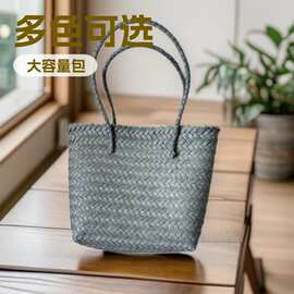 现货手工编织塑编包单肩包女包大容量妈咪包旅行仿藤手提单肩包