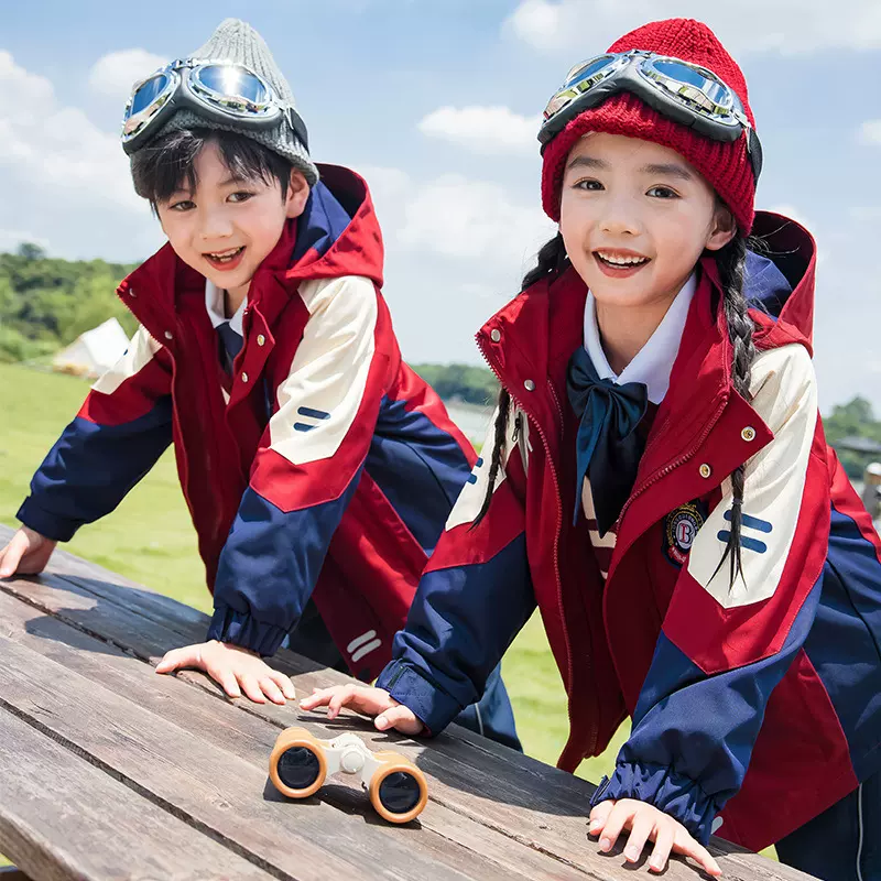 儿童冲锋衣套装秋冬装小学生春秋装三件套班服幼儿园园服校园风