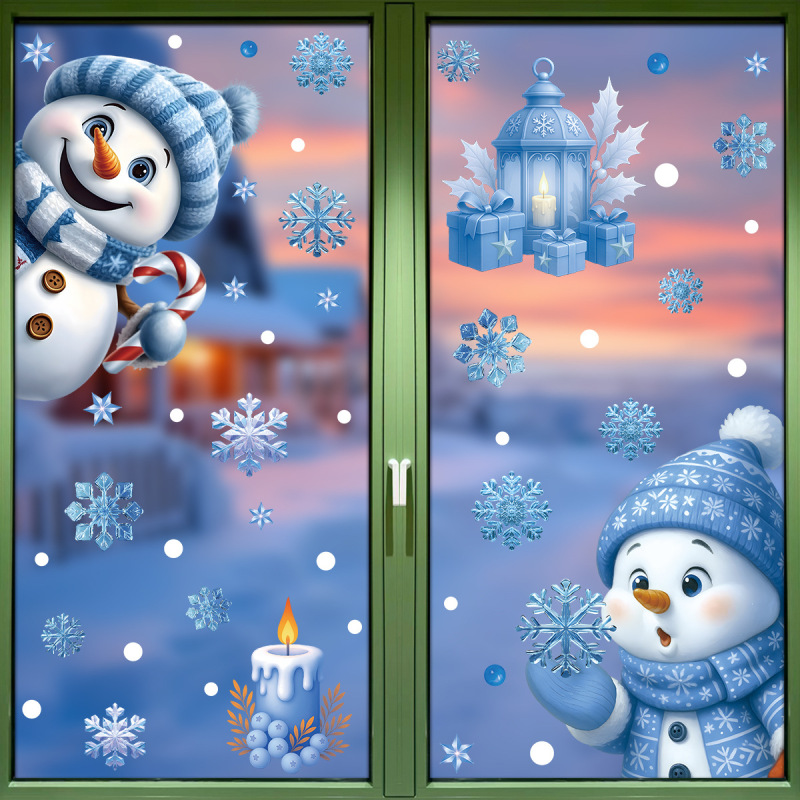 クリスマスステッカークリエイティブ漫画サンタクロースガラスステッカークロスボーダー新しい鐘スノーフレーク雪だるま静電ステッカー|undefined