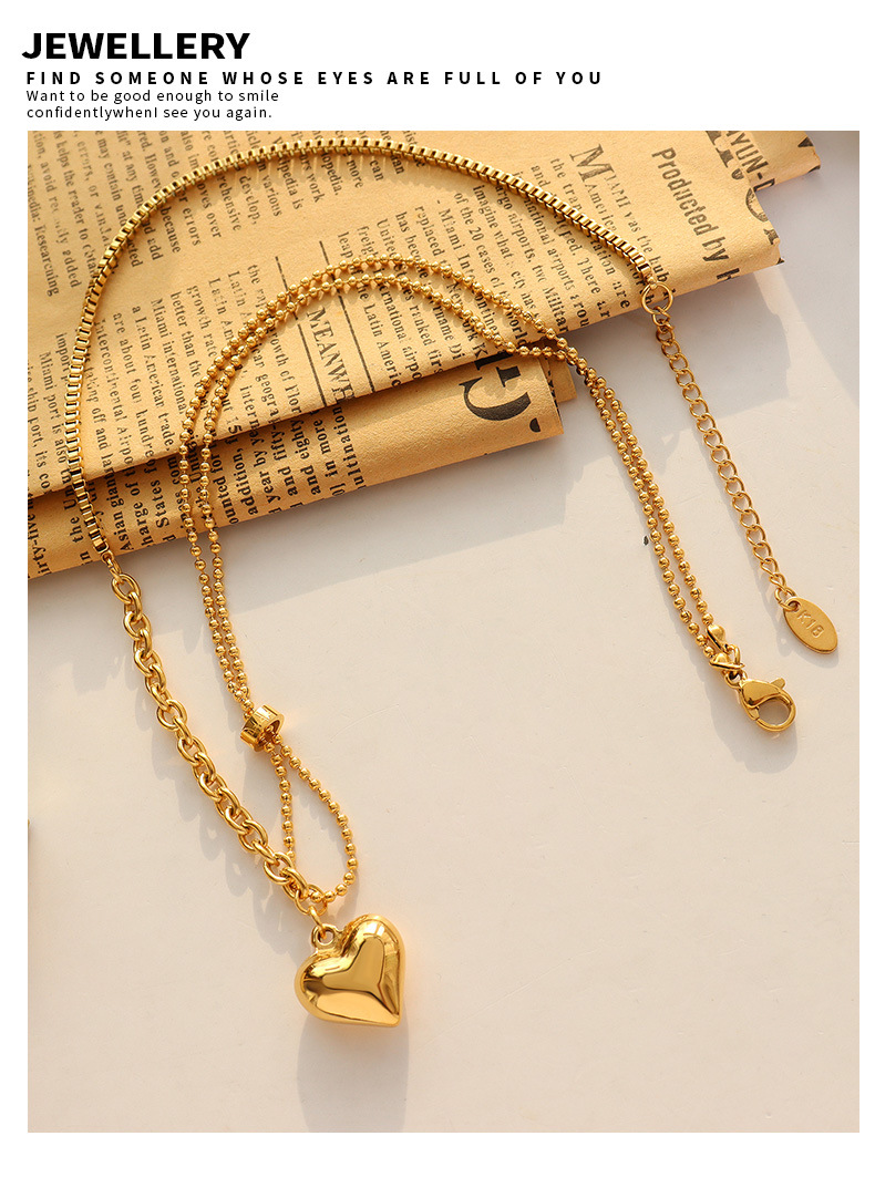 French Style Heart Shape Titanium Steel Plating Metal Necklace 1 Piece