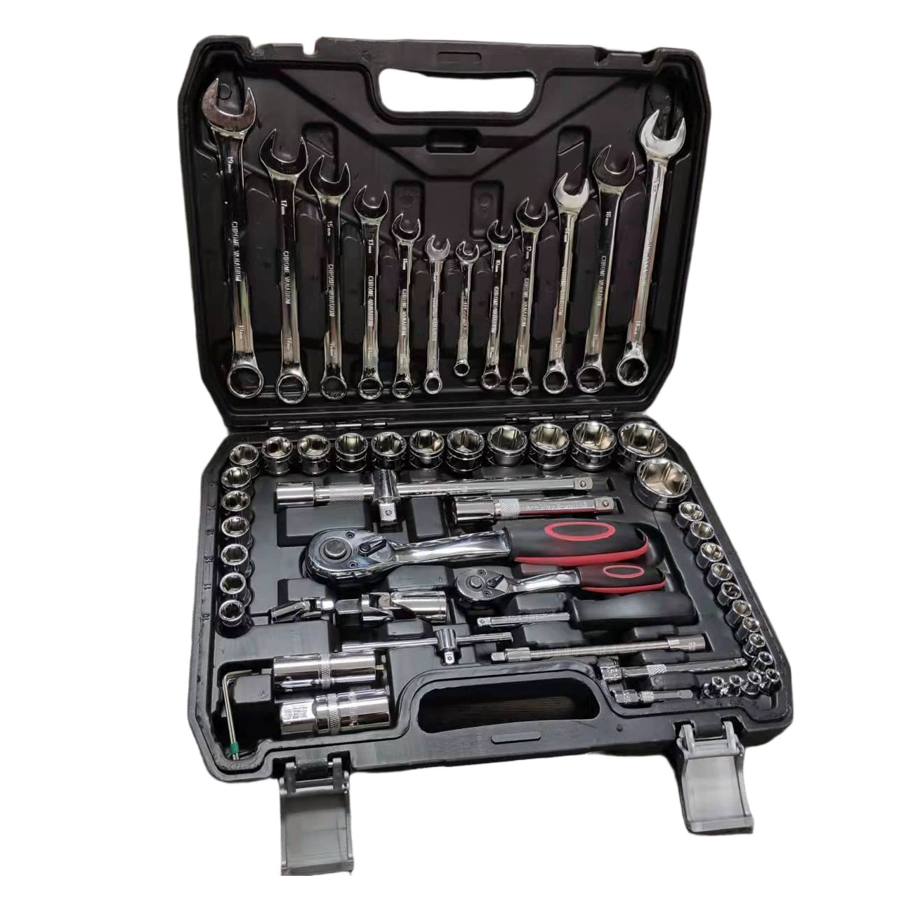 Tool Set — Multi‑Piece Socket & Ratchet Kit, chrome finish, 37–216 pcs options