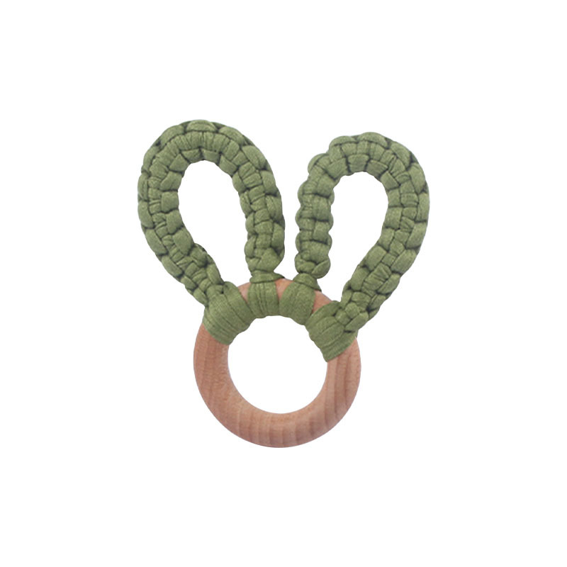 DIY bebé creativo Beech anillo mordedor pulsera juguete hecho a mano de algodón tejido orejas conejo dientes molienda palo