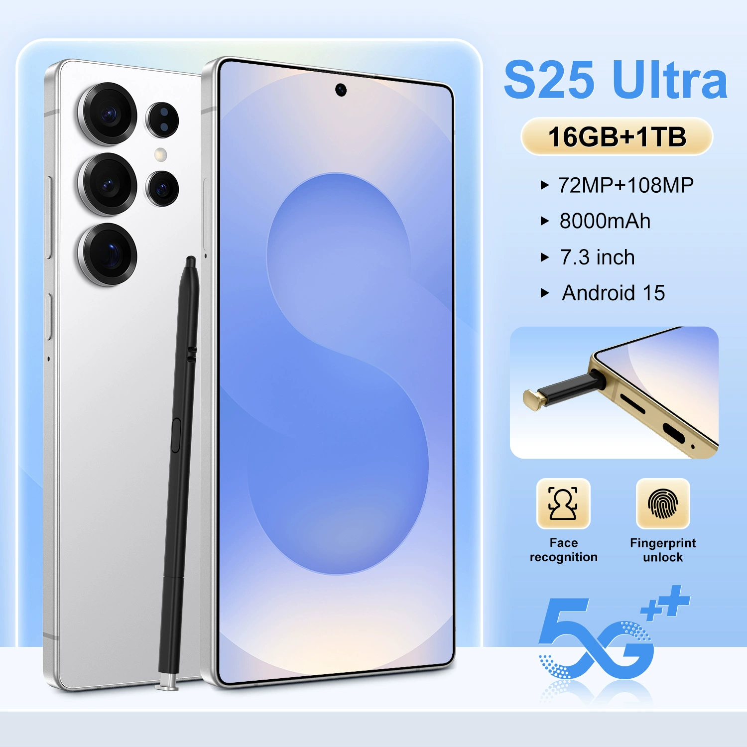 Смартфон S25 Ultra с встроенным стилусом, Android 15, 7,3 дюйма, 3 ГБ+64 ГБ, несколько цветов