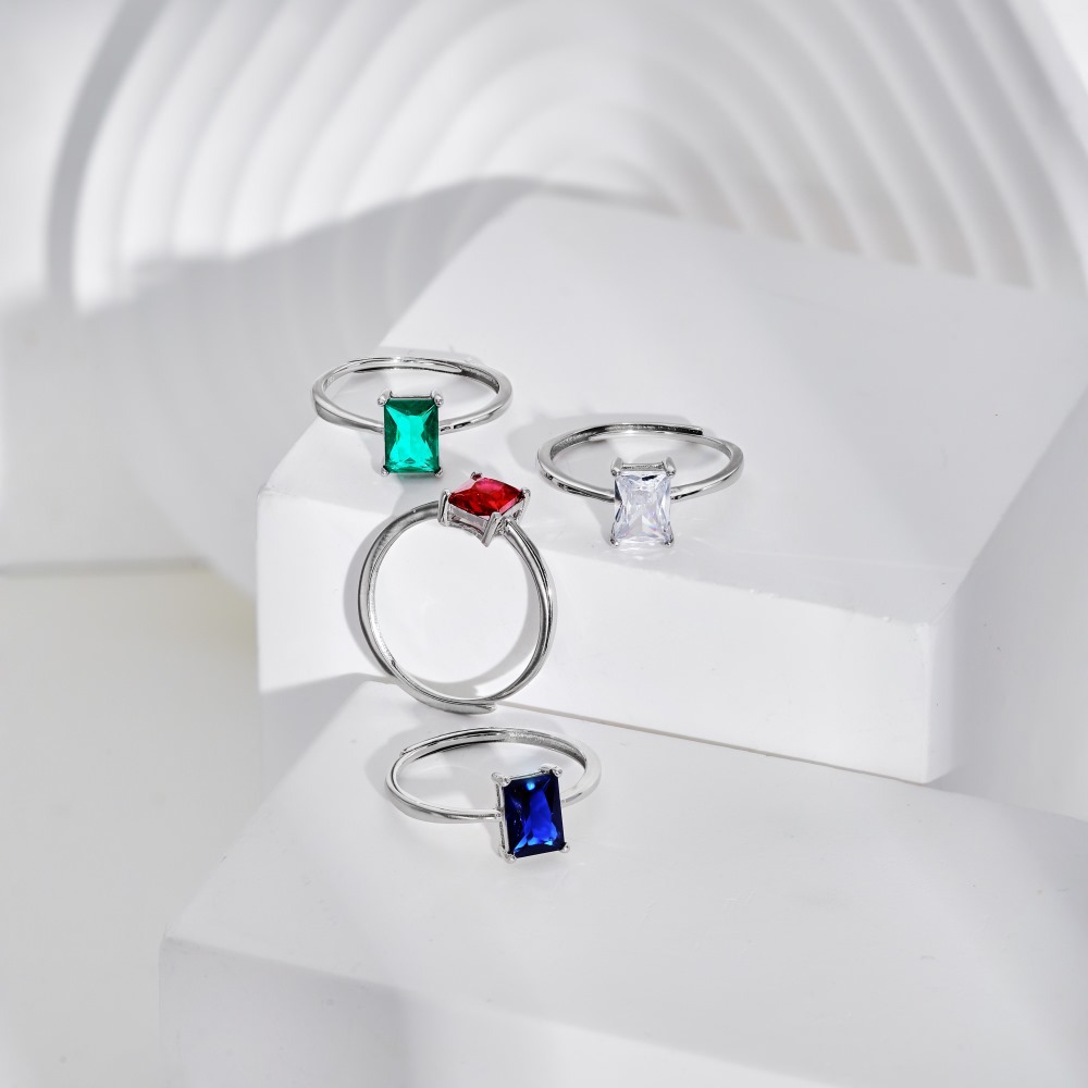 Fashion Square Silver Plating Inlay Zircon Open Ring 1 Piece