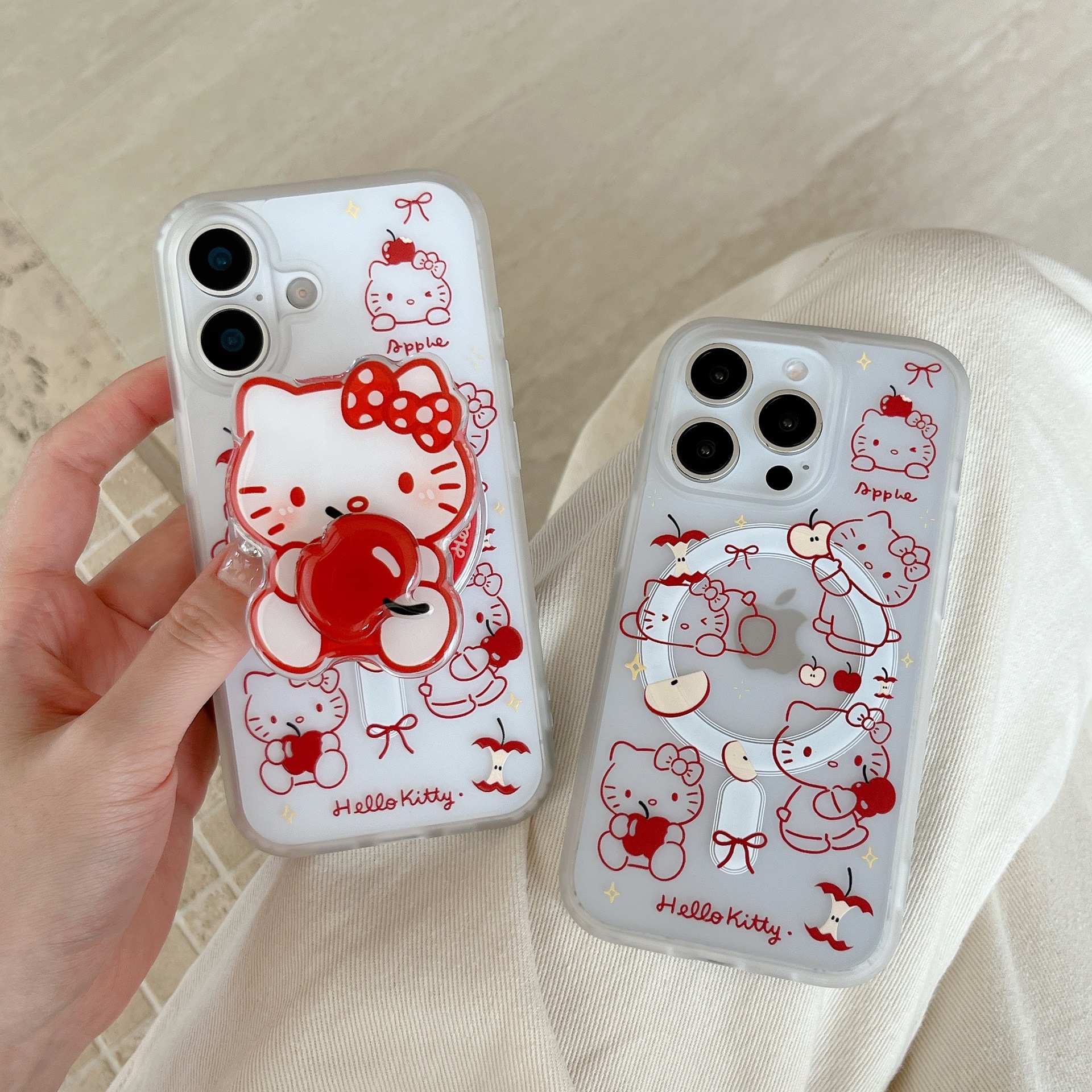 Línea de dibujos animados gato de manzana para iPhone16 funda para teléfono móvil 15PProMax atracción magnética 14/13KT16PM