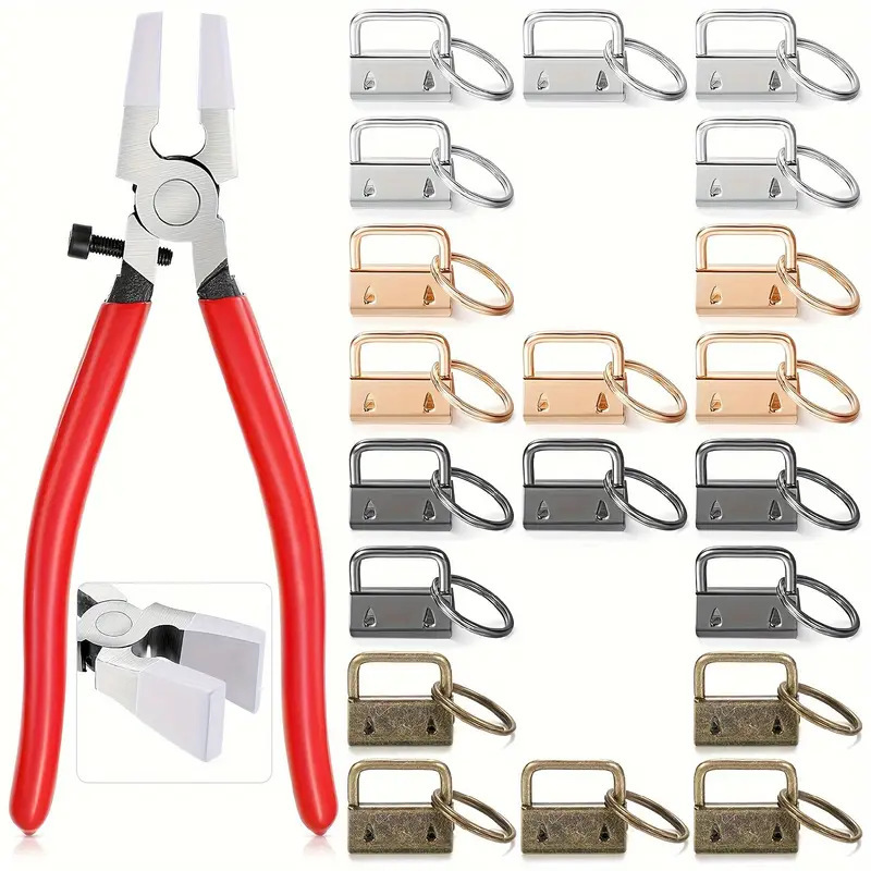 カラフルなリボンテールクリップセット、取り付け工具、ペンチ、金属製バッグアクセサリー、25mmキーリング付き吊り下げクリップ|undefined