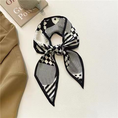 White and tender black and white small silk scarf women's spring and summer narrow streamer hair band hair tie bag decorative long scarf