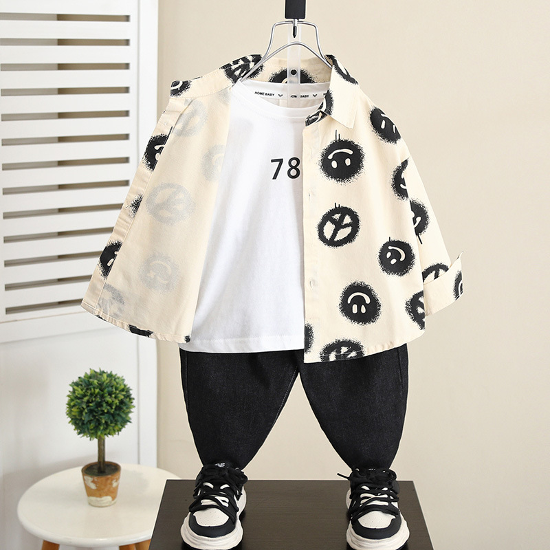 5835 camisa para niños 2024 otoño nuevo estilo primavera y otoño para niños camisa casual de manga larga chaqueta de bebé para hombres de estilo occidental