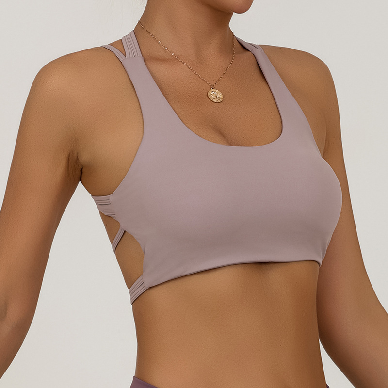 Bra de fitness transfronterizo barra con almohadilla de pecho desnuda yoga de belleza de espalda alta elástica chaqueta de secado rápido
