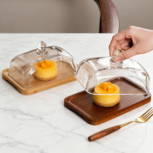 跨境热销长方形相思木牛油碟玻璃盖奶酪黄油盘小吃点心蛋糕甜品盘