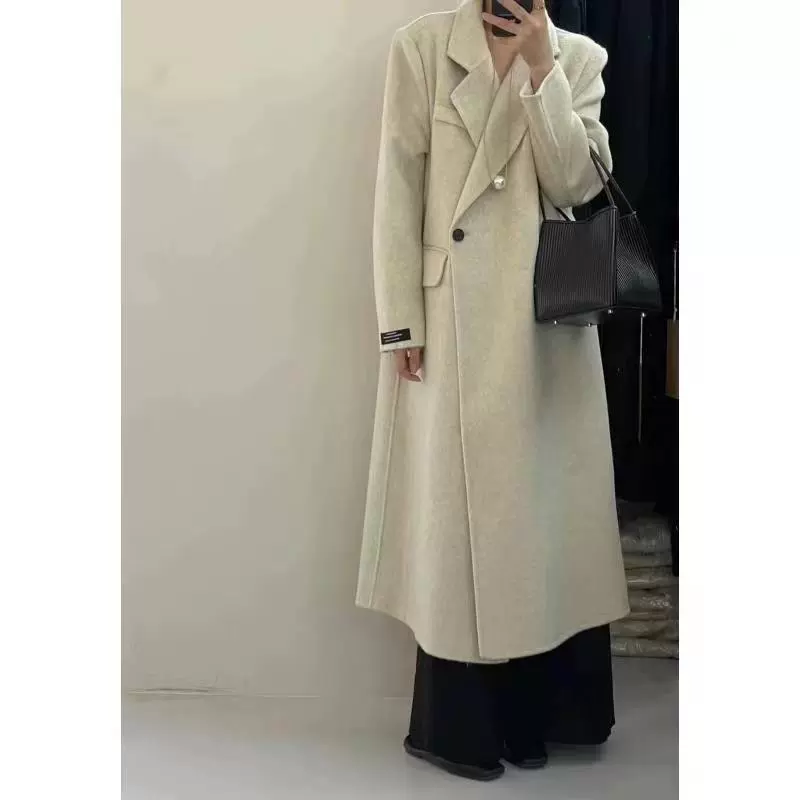 Популярное в Интернете 2023 Новое двустороннее шерстяное пальто, женское облегающее высокое плечевое пальто с подплечником, шерстяное пальто в наличии