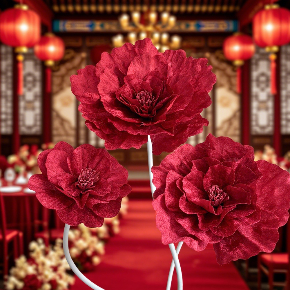 Una gran simulación de tela de terciopelo peonía flor de boda ventana de flores falsas exhibición estudio de fotos rosas artificiales rojas de vino