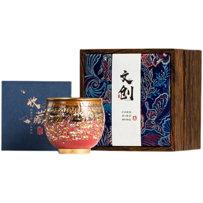 Vaso de leña hecho a mano de estilo japonés transfronterizo Copa maestra estalló crack taza de té no acristalada Retro gris natural taza de vidrio