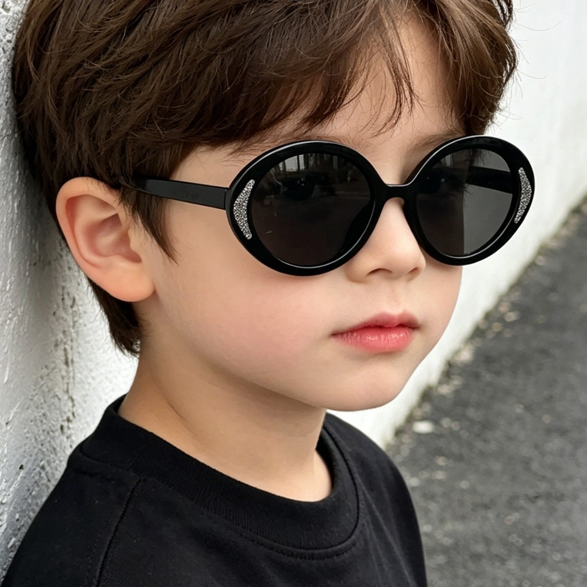 Gafas de sol infantiles con montura ovalada de purpurina fina de colores dulces, estilo callejero, para bebés, de moda, con protección solar.