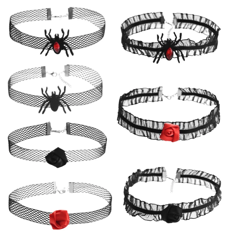 Сексуальные забавные аксессуары Хэллоуин паук кружевные шейные кольца ткани розы цветы кружевные ошейники аксессуары для бала
